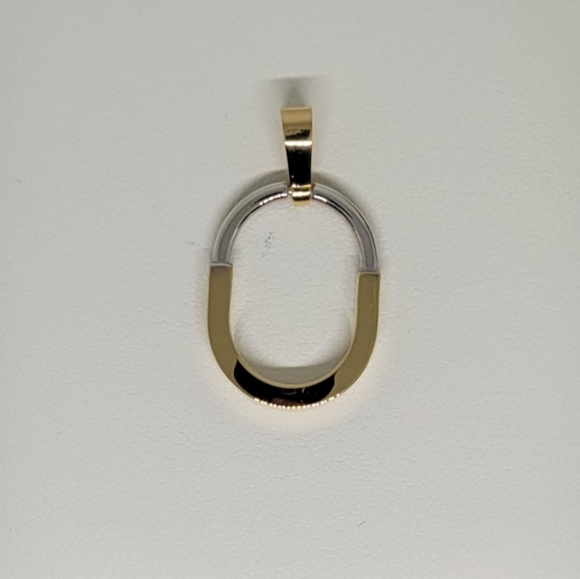 18K Two-Tone Japan Gold Oval Pendant - Picture 3 of 13